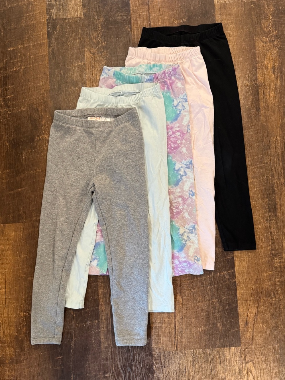 Cat & Jack Girls' Black, gray and Pastel Tie-Dye Leggings - 5 pack